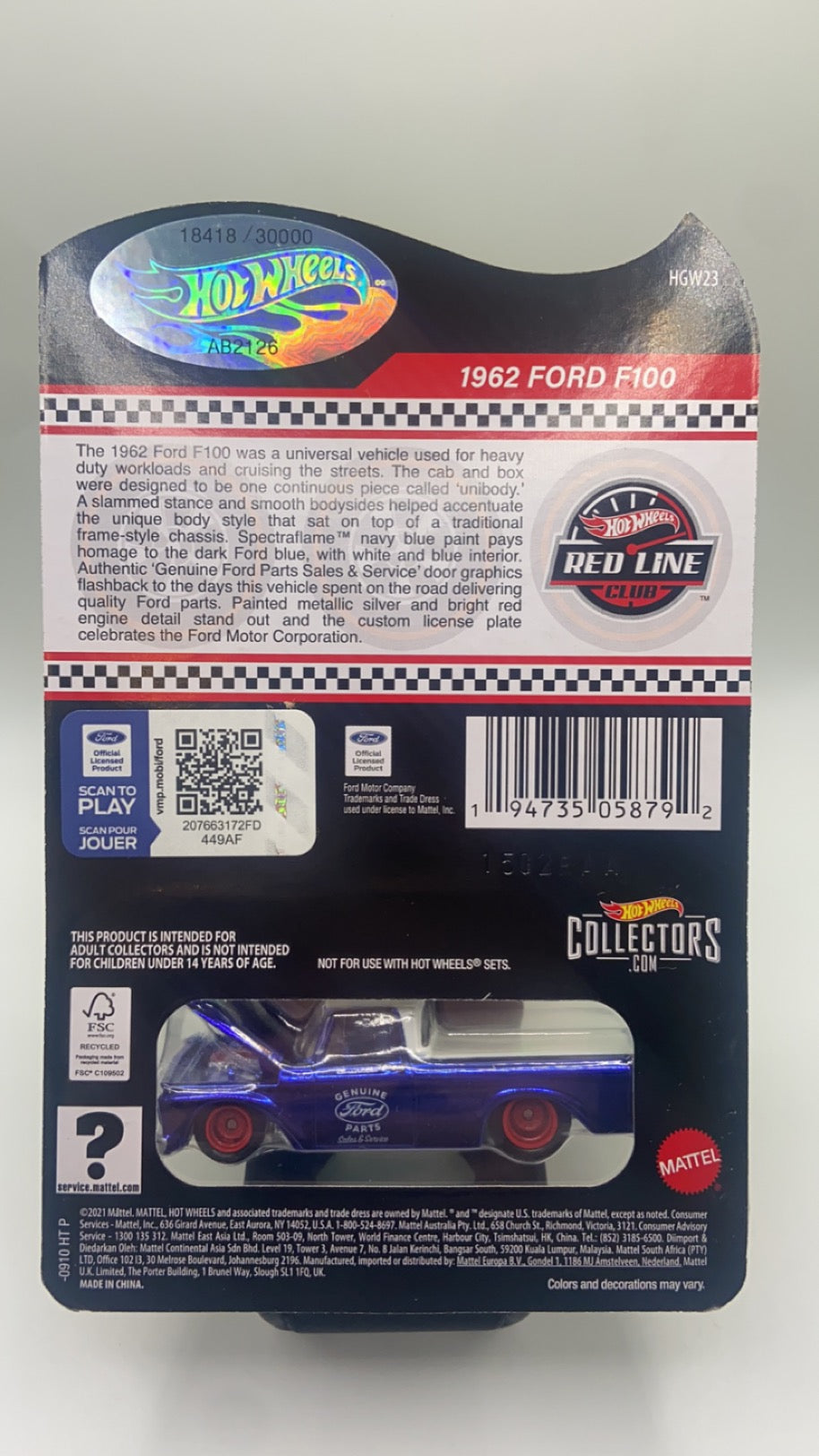 Hot Wheels RLC - 1962 Ford F100 (#18418/30000)